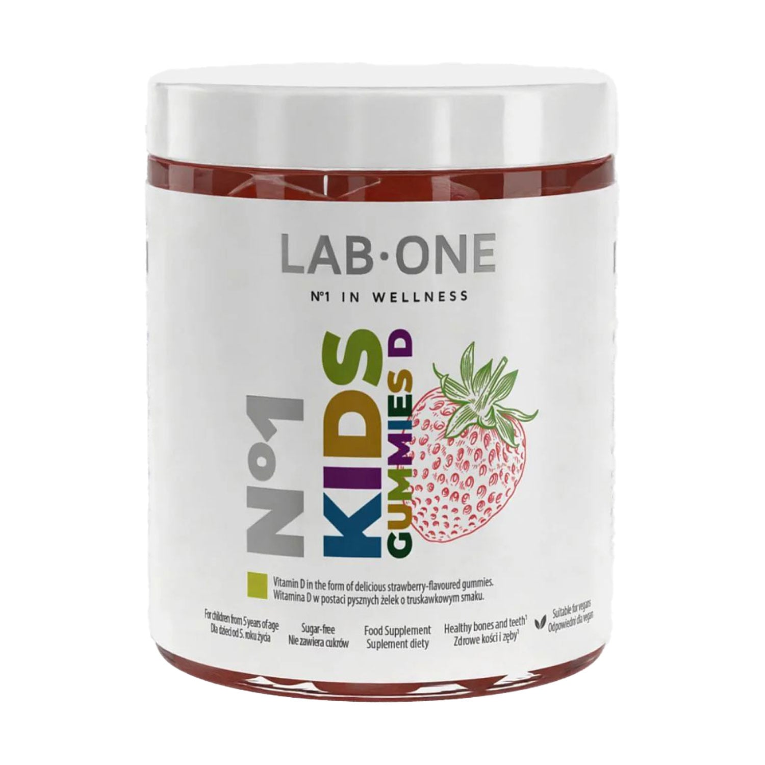 Дитячий вітамін D Lab One N1 Kids Gummies D, зі смаком полуниці, 60 желейних цукерок